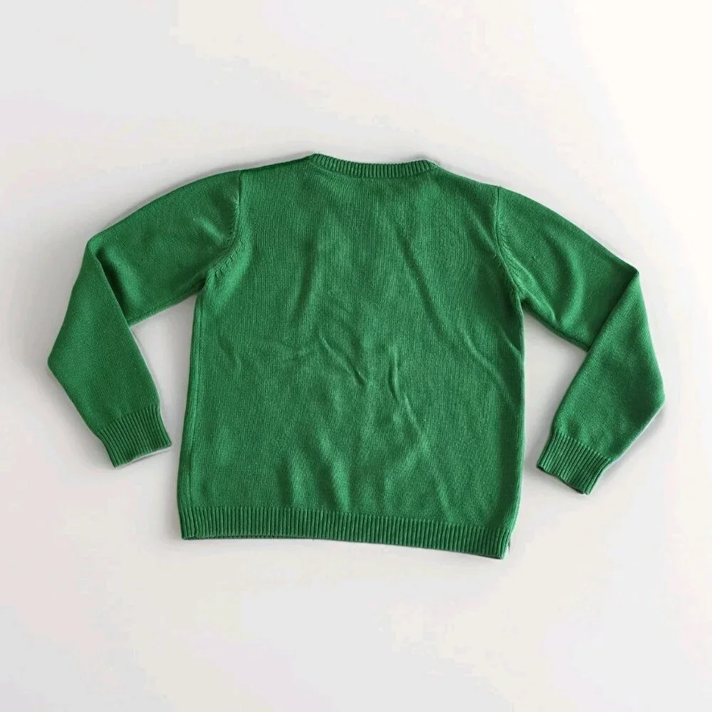Wengel Cashmere Sweater Womens S Green Snake Butterfly Embroidery LS Preppy Boho